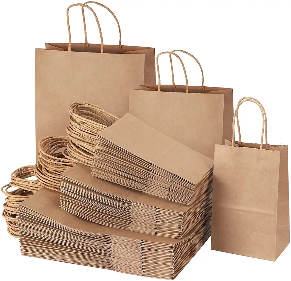 Eco Friendly Reusable Craft Kraft Food Packaging Paper Bags with Twisted Handle
