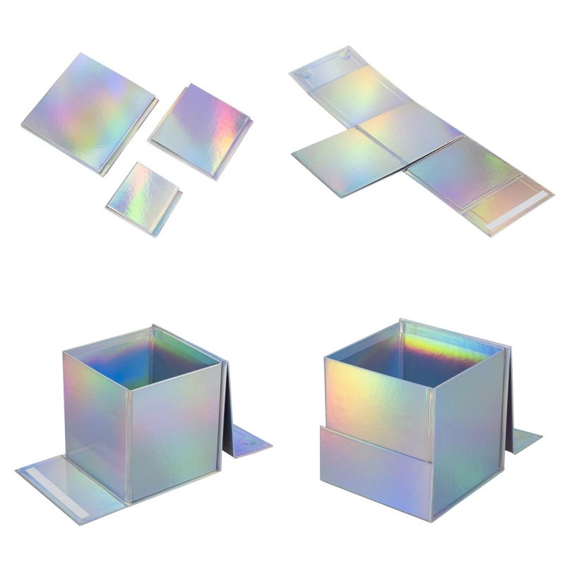 Square Folding Gift Box Laser Silver Collapsible Cardboard Box Packaging for Gift Wrapping Storage Box with Magnet And Double-sided Tape