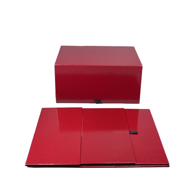 Stock Red Folding Magnetic Mailling Box with Ribbon Closure for Garment or Gifts Packaging