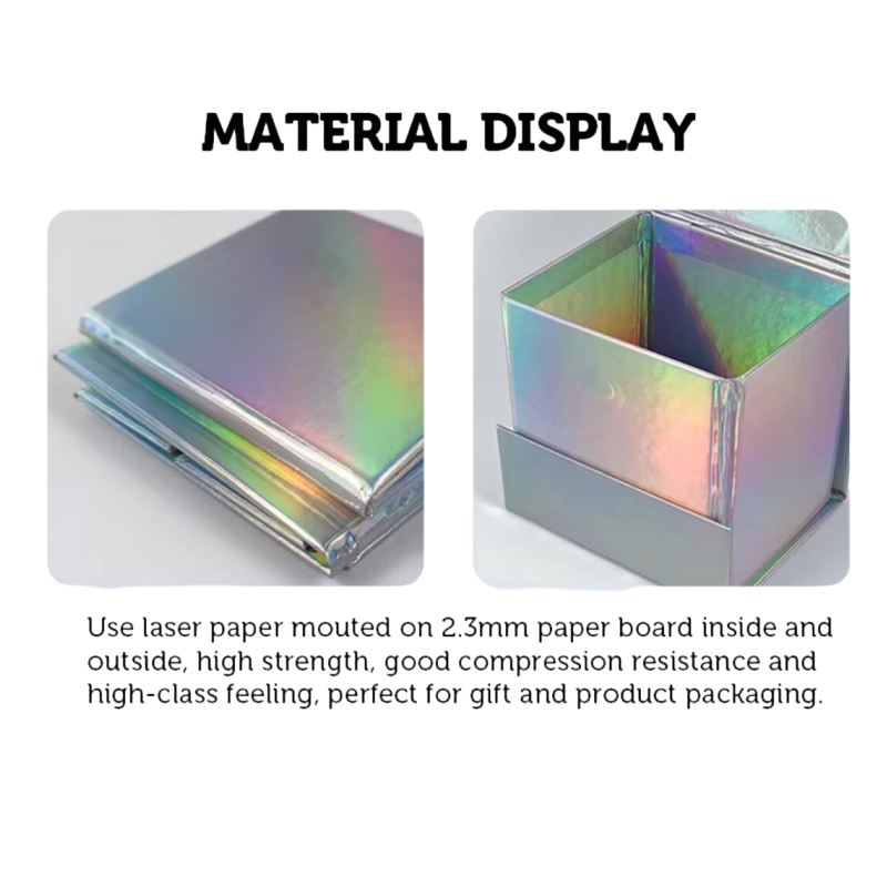 Square Folding Gift Box Laser Silver Collapsible Cardboard Box Packaging for Gift Wrapping Storage Box with Magnet And Double-sided Tape