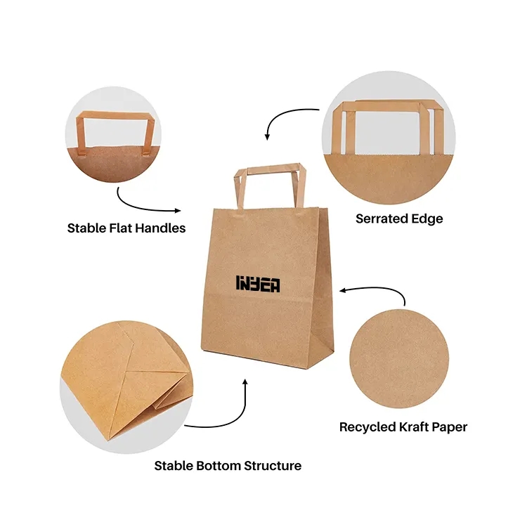 Custom Printed Sac Papier Bolsas Papel Brown Kraft Paper Gift Carrier Bags with Flat Handle